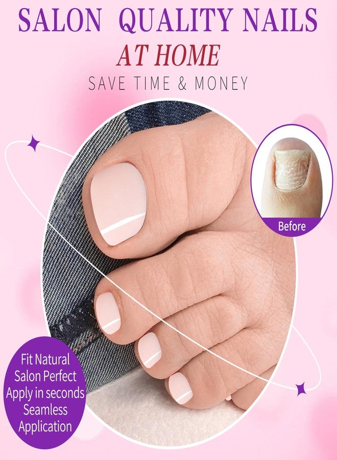 LuckForever 240pc Press on Toenails Women Fake Toe Nails with Tabs, Nude Pink Fake Toenails Press on Nails Toe Acrylic Nail Tips Short Square False Toenails Stick Artificial Toe Nails Press ons Pedicure - Image 3